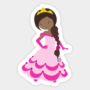 African American Princess, Crown, Gown, Pink Dress Sticker